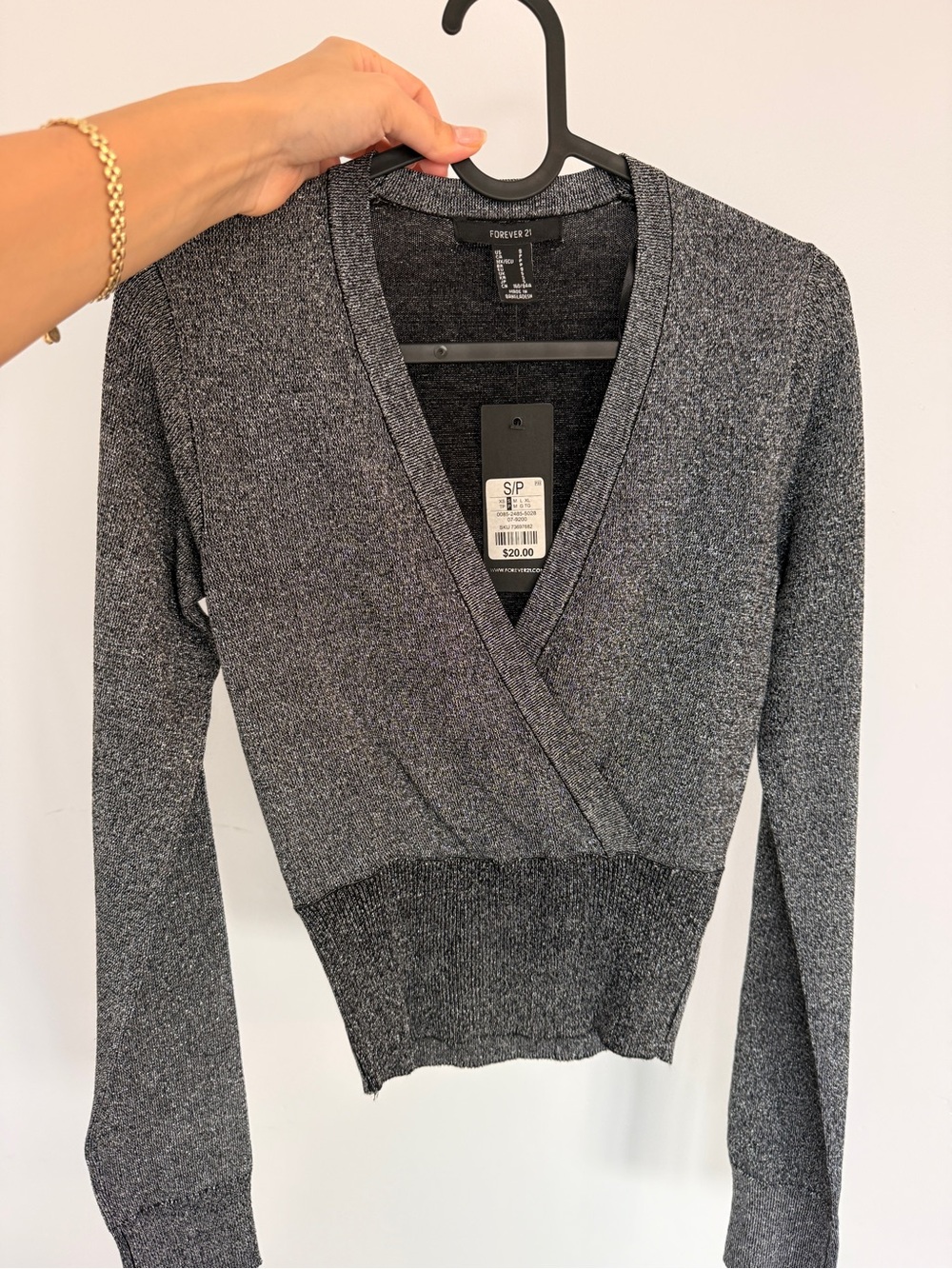 Forever 21 Gray Metallic Wrap V-Neck Sweater